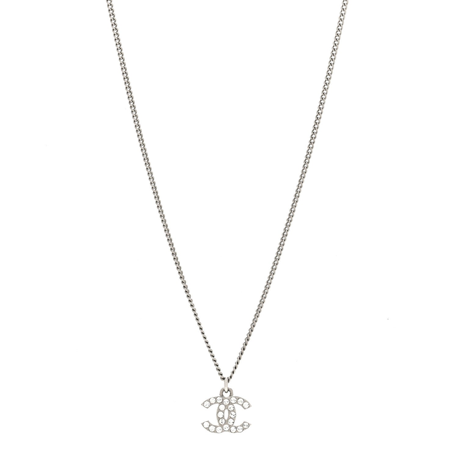 Chanel Crystal Timeless CC Necklace Silver 1 of 5