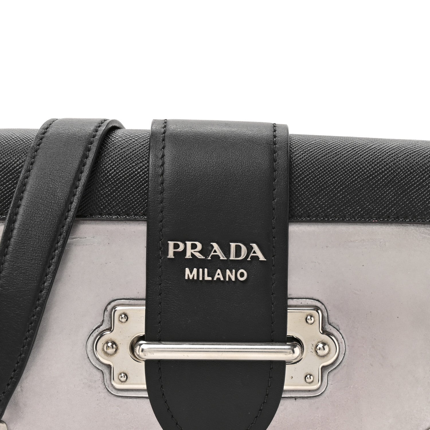 Prada Metallic Vitello Saffiano Cahier Bag Silver Black 7 of 15