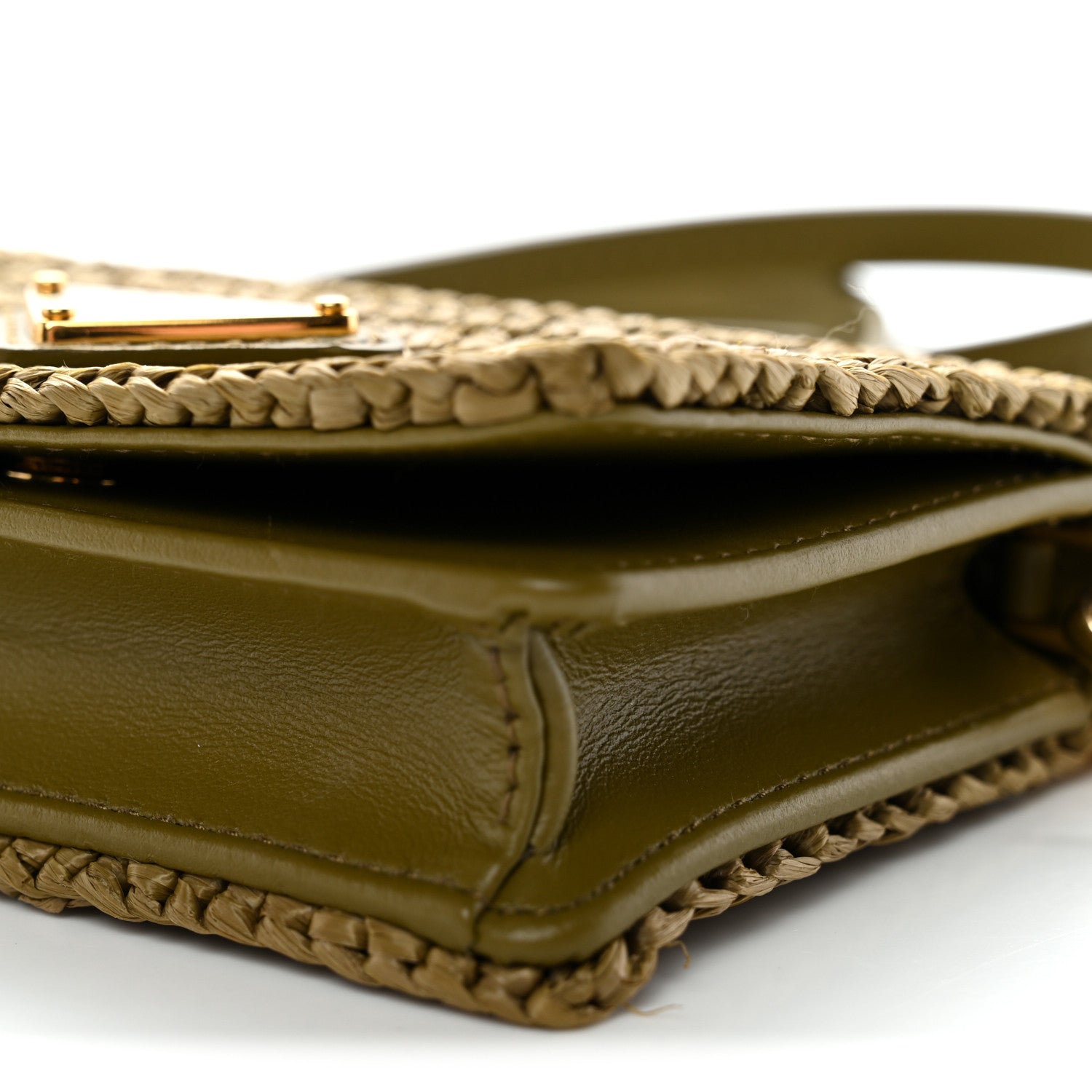 Prada Raffia Effect Crochet Metal Triangle Logo Card Holder Oliva