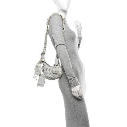 Balenciaga Washed Frayed Denim Crystal XS Le Cagole Shoulder Bag Pale Blue 2 of 16