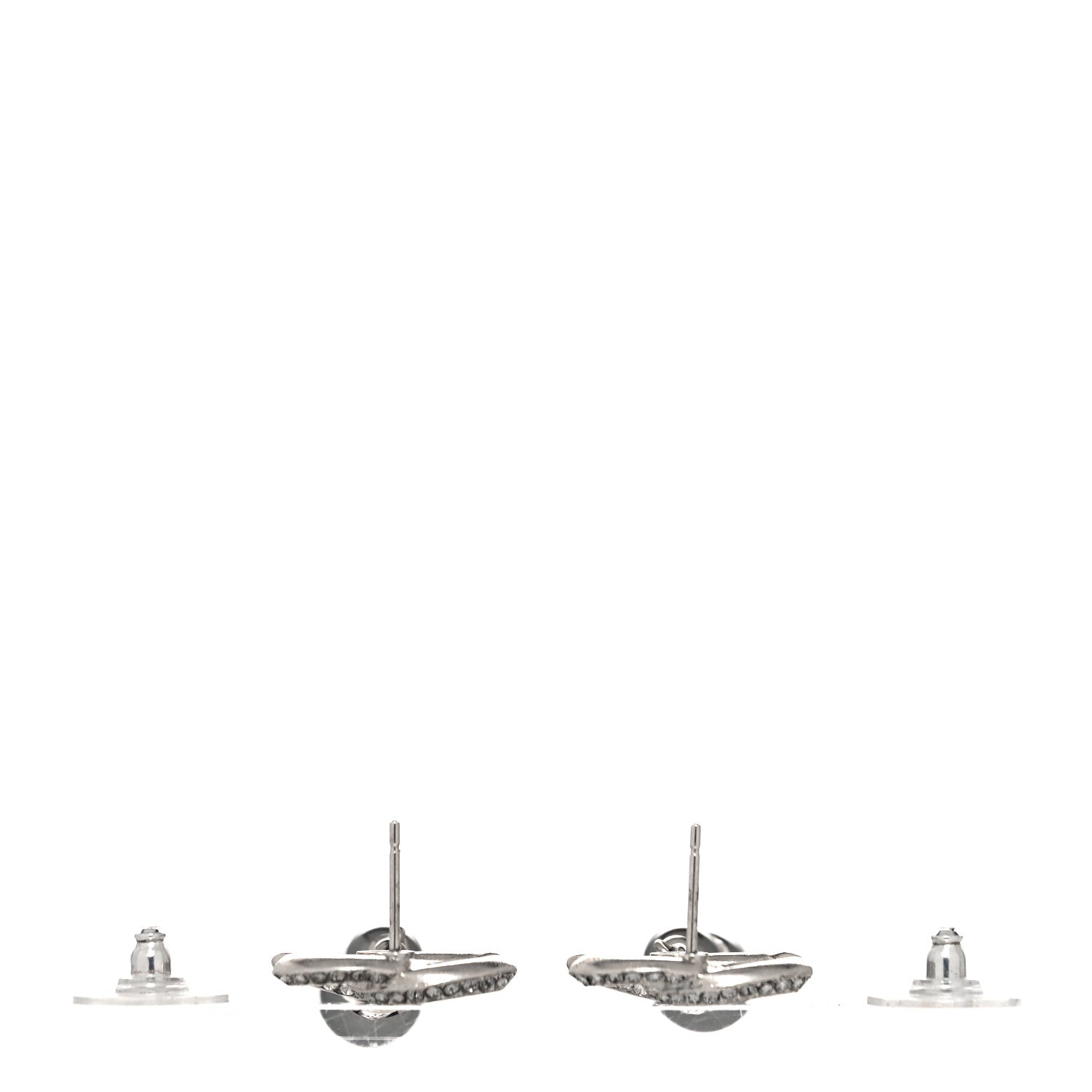 Chanel Crystal Pearl CC Drop Earrings Silver Grey 3 of 4
