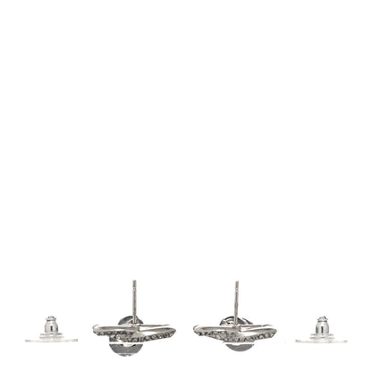 Chanel Crystal Pearl CC Drop Earrings Silver Grey 3 of 4