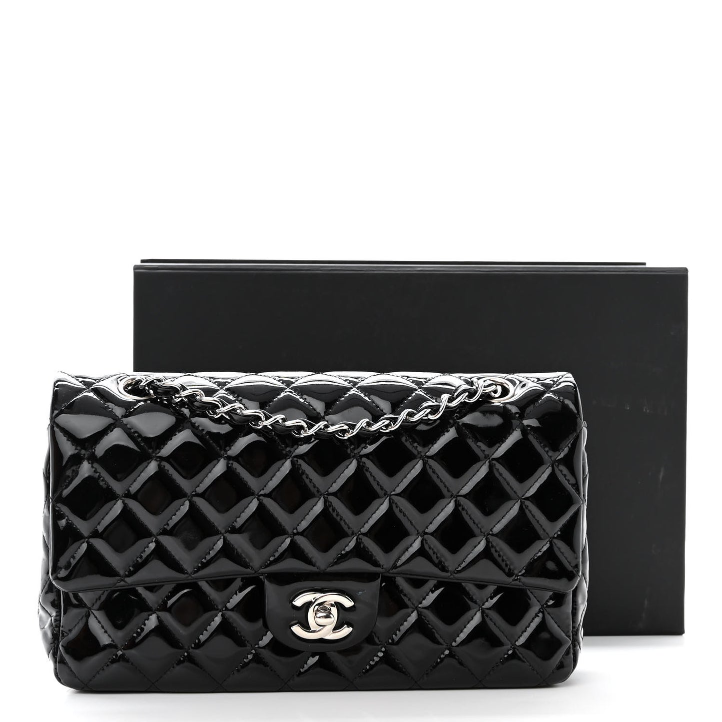 Patent Quilted Medium Double Flap Black
