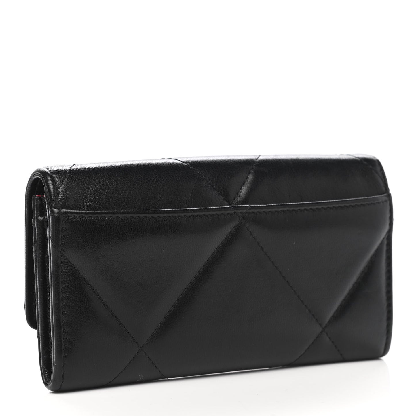 Shiny Goatskin Quilted Chanel 19 Flap Wallet Black