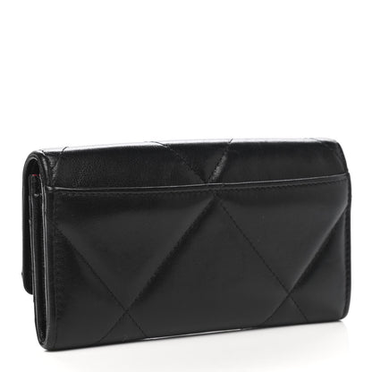 Chanel Shiny Goatskin Quilted Chanel 19 Flap Wallet Black 3 of 9