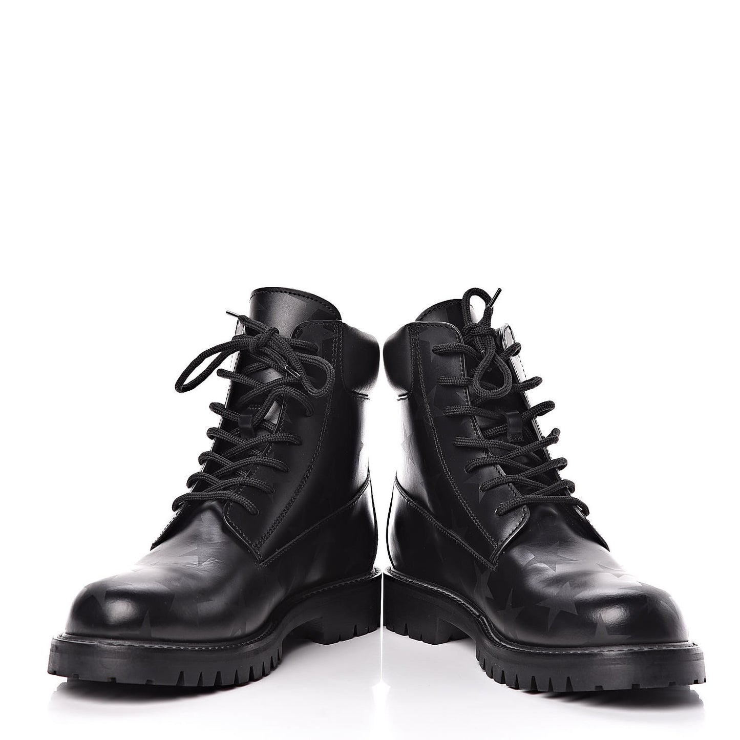 Calfskin Hologram Star Print Combat Boots 40 Black