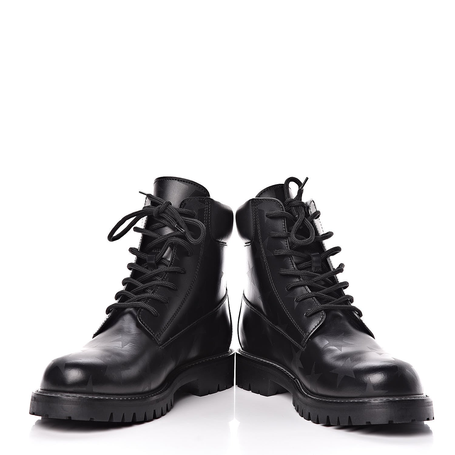 Valentino Garavani Calfskin Hologram Star Print Combat Boots 40 Black 5 of 11