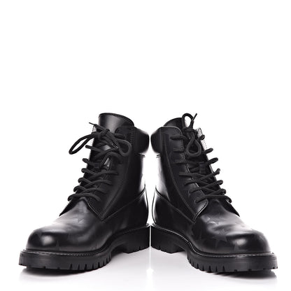 Valentino Garavani Calfskin Hologram Star Print Combat Boots 40 Black 5 of 11