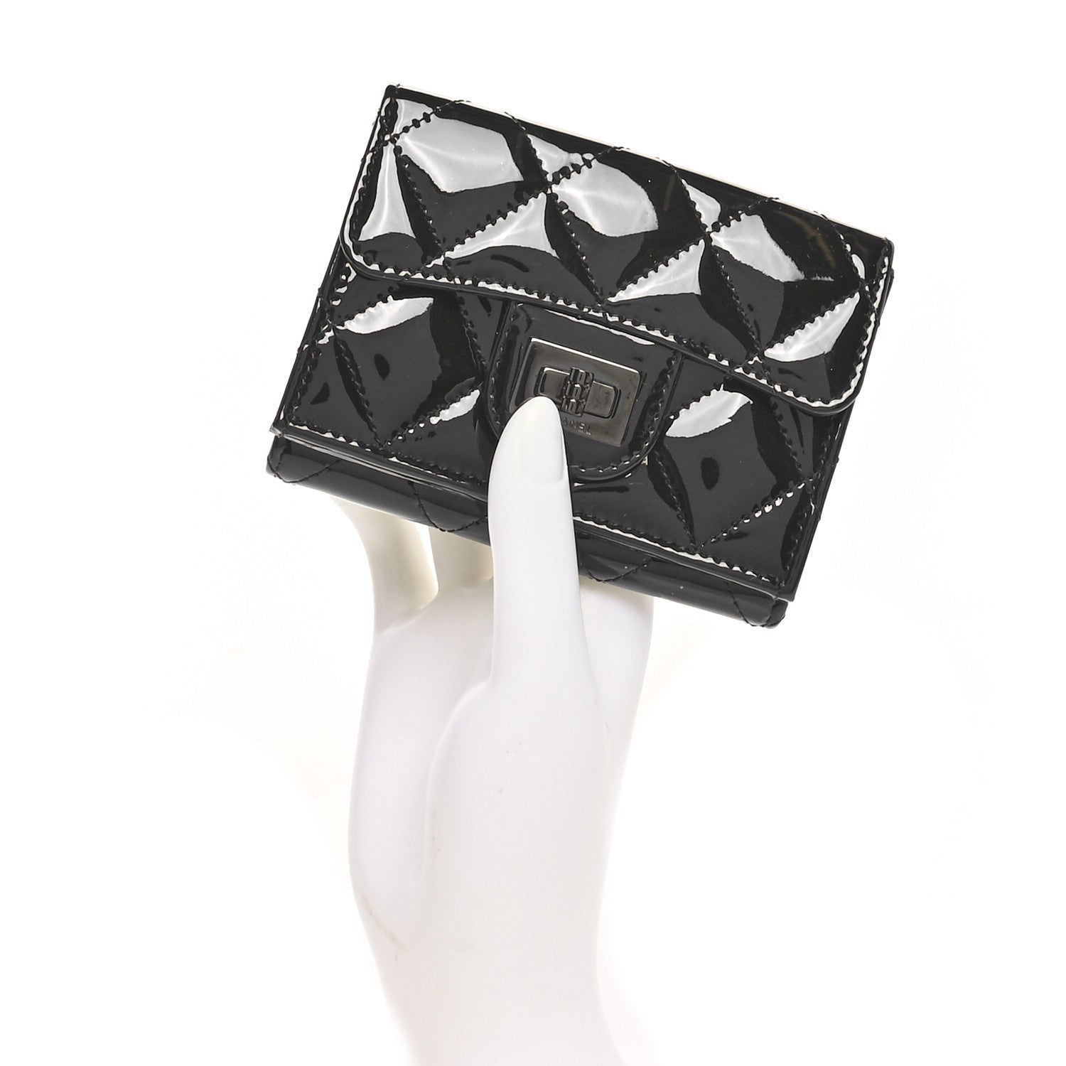 Chanel Patent Quilted Reissue Compact Wallet So Black 2 of 10