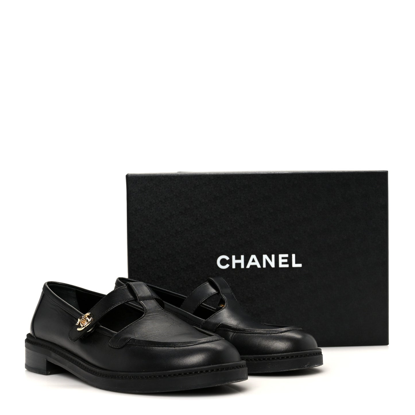 Calfskin CC Turnlock Moccasins 40 Black