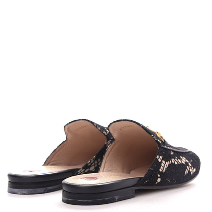 Gucci Lace Malaga Kid Womens Princetown Slippers 36 Black Skin Rose 4 of 11
