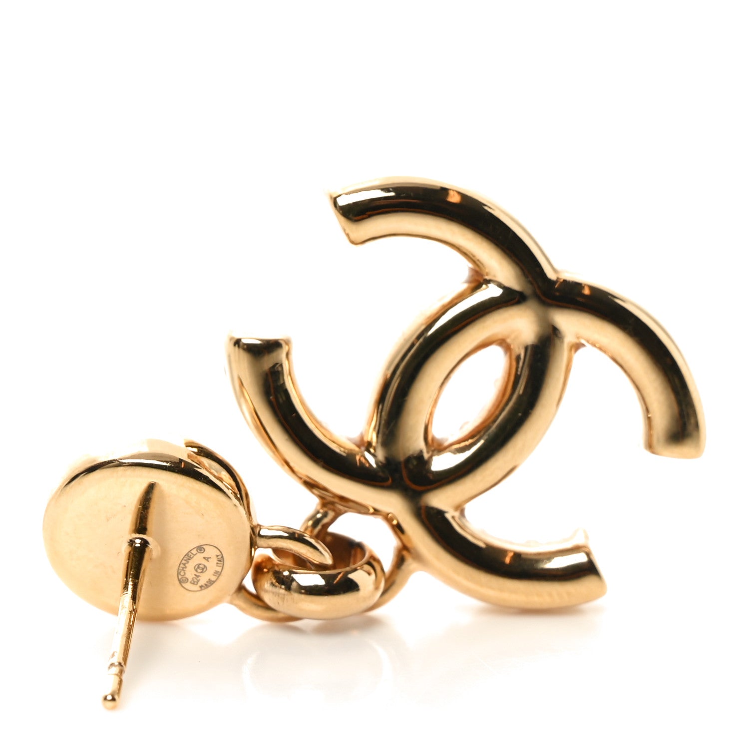 Chanel Pearl Crystal CC Drop Earrings Gold 4 of 4