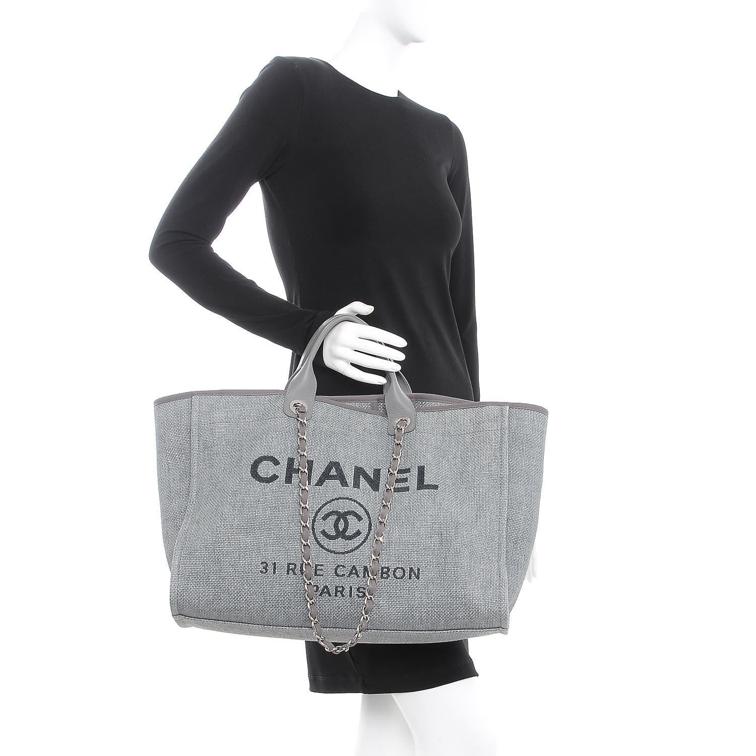 Chanel Canvas Large Deauville Tote Grey 3 of 8