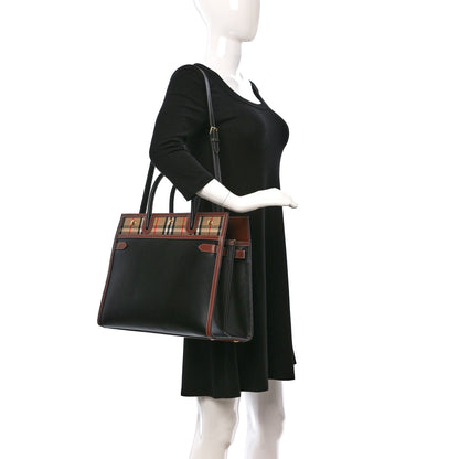Burberry Calfskin Vintage Check Medium Two Handle Title Bag Black 2 of 8