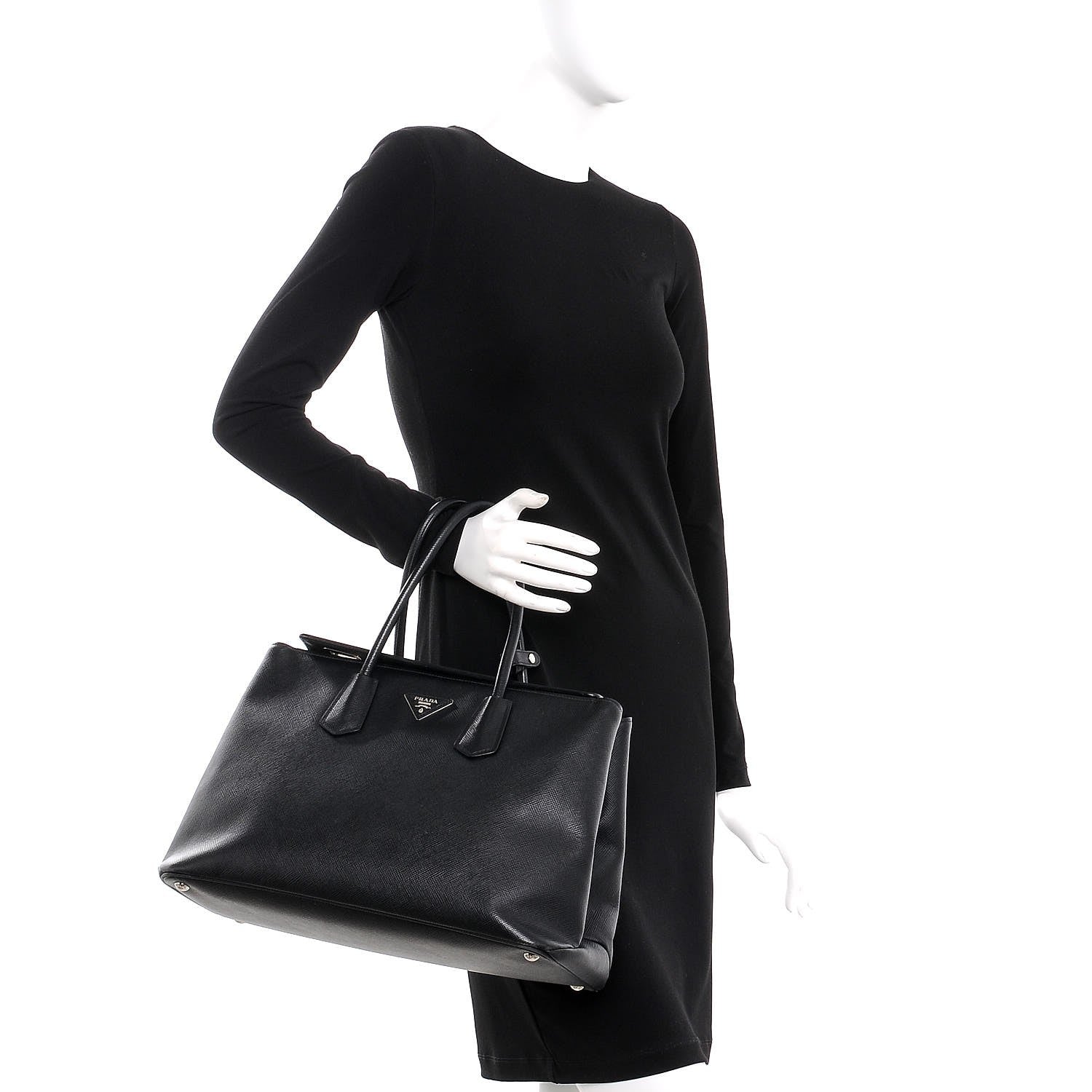 Prada Saffiano Cuir Twin Tote Nero Black 2 of 17