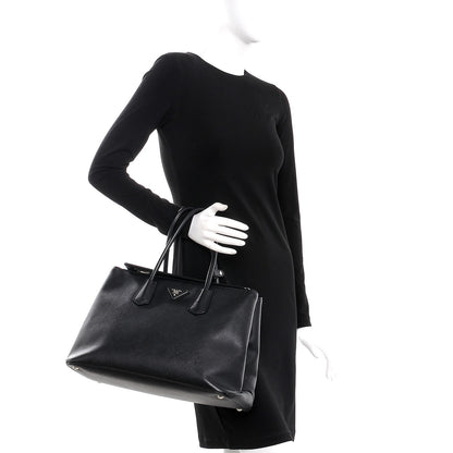 Prada Saffiano Cuir Twin Tote Nero Black 2 of 17