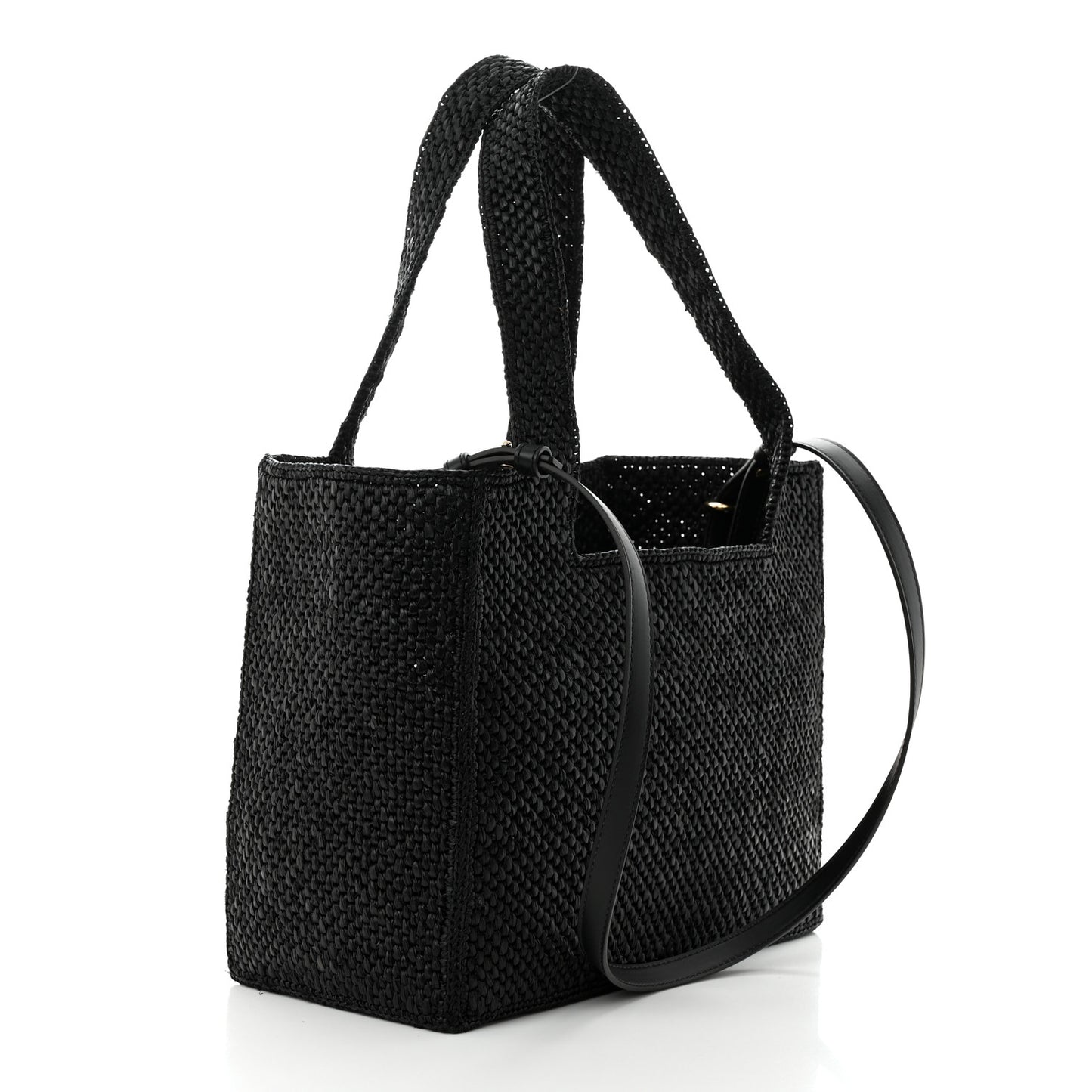 Raffia Medium Paula's Ibiza Logo Tote Black White