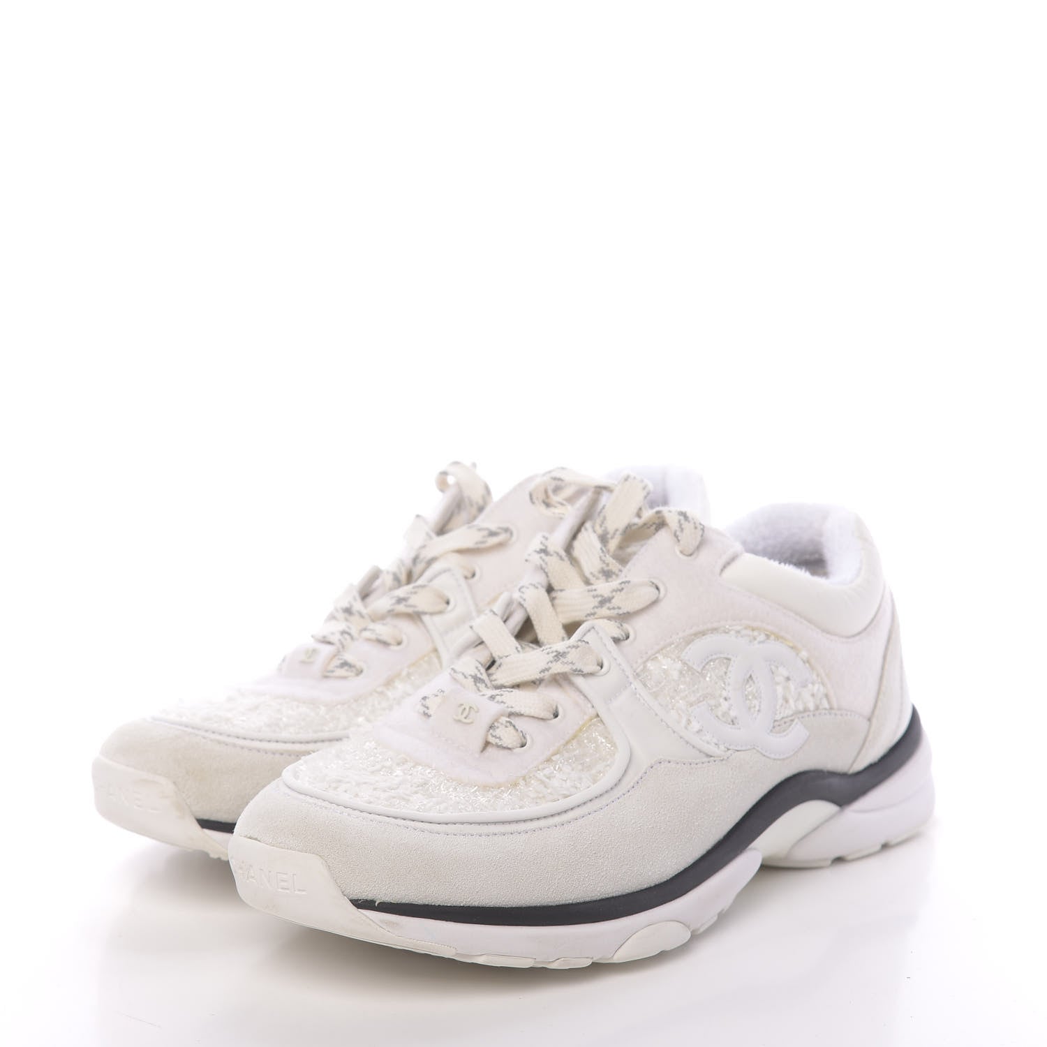 Chanel Velour Tweed CC Sneakers 39.5 White 3 of 8