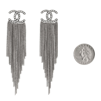 Chanel Baguette Crystal CC Chain Drop Earrings Silver 2 of 5