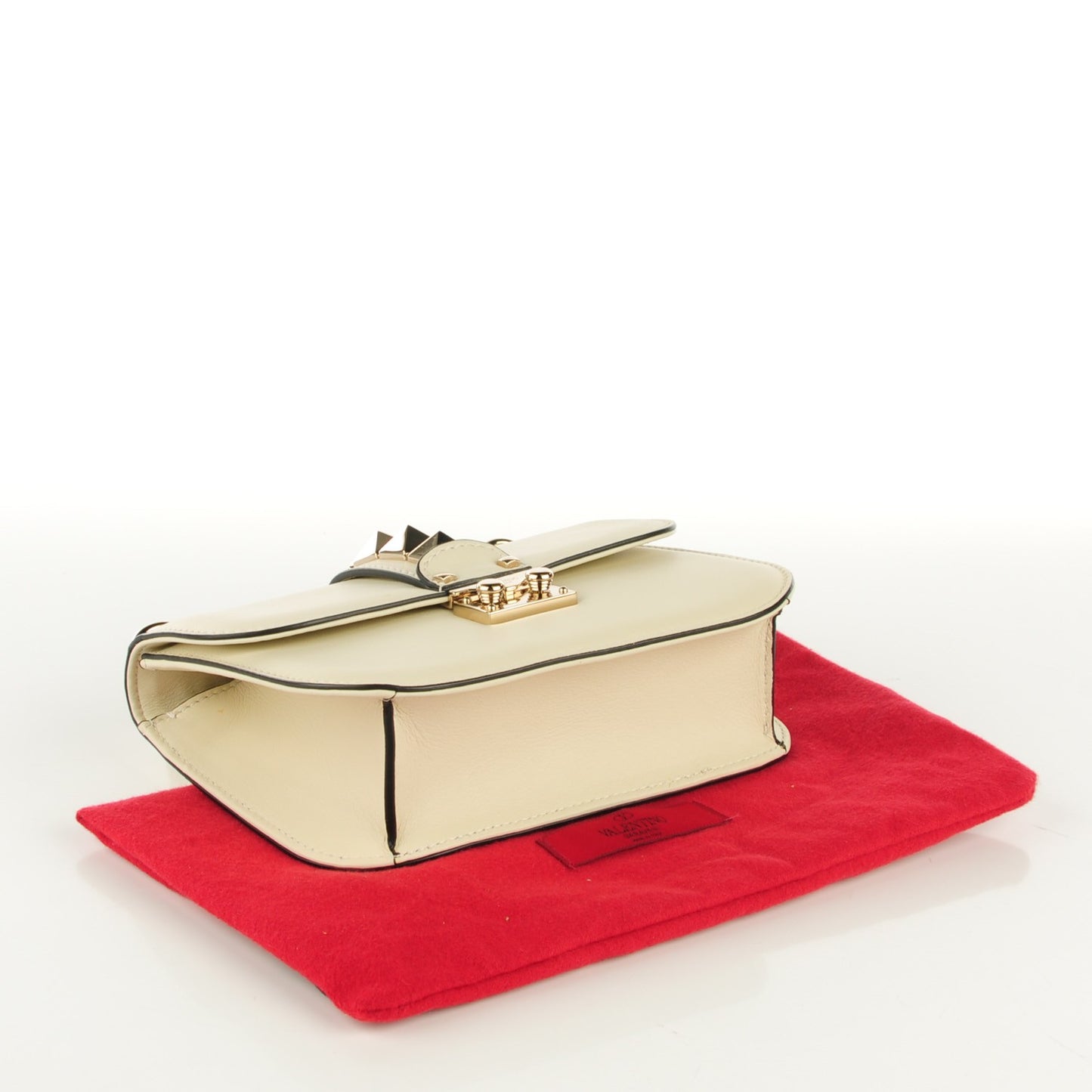 Vitello Small Glam Lock Rockstud Flap Ivory