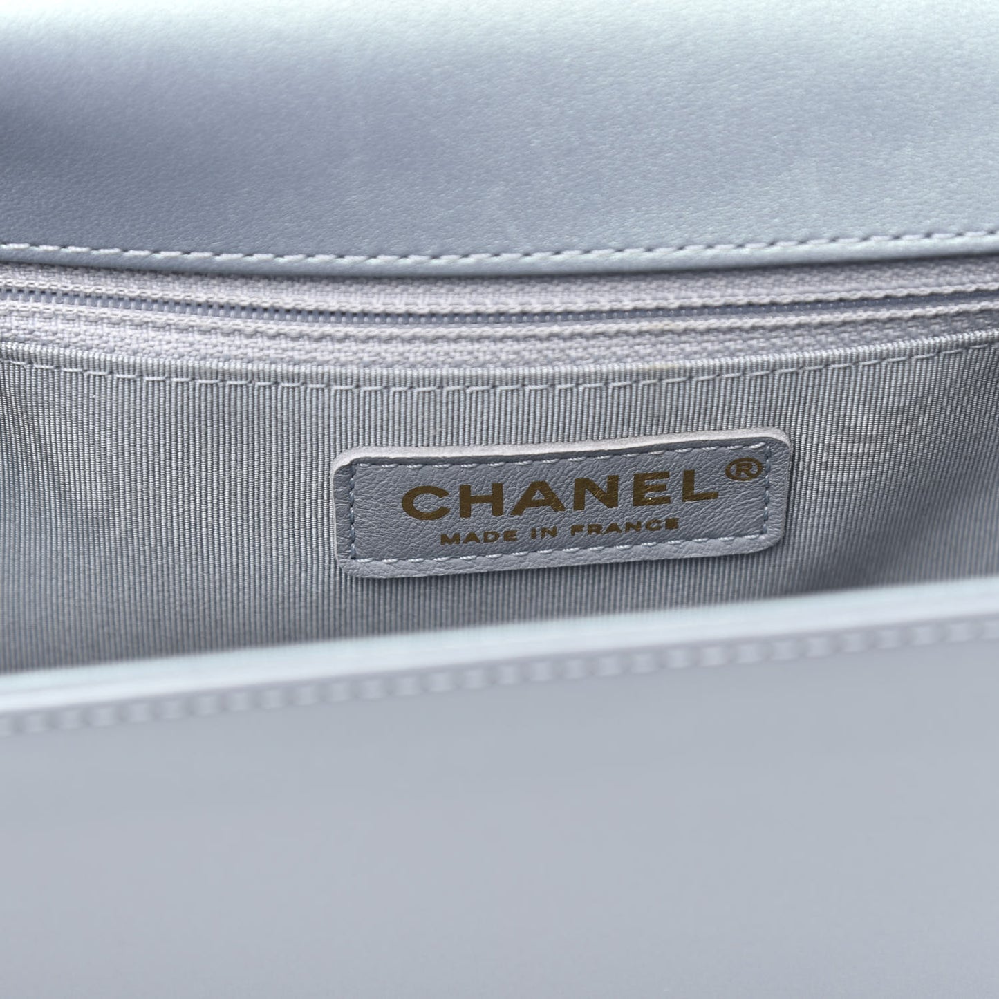 Iridescent Glazed Calfskin Quilted New Medium Boy Flap Light Blue