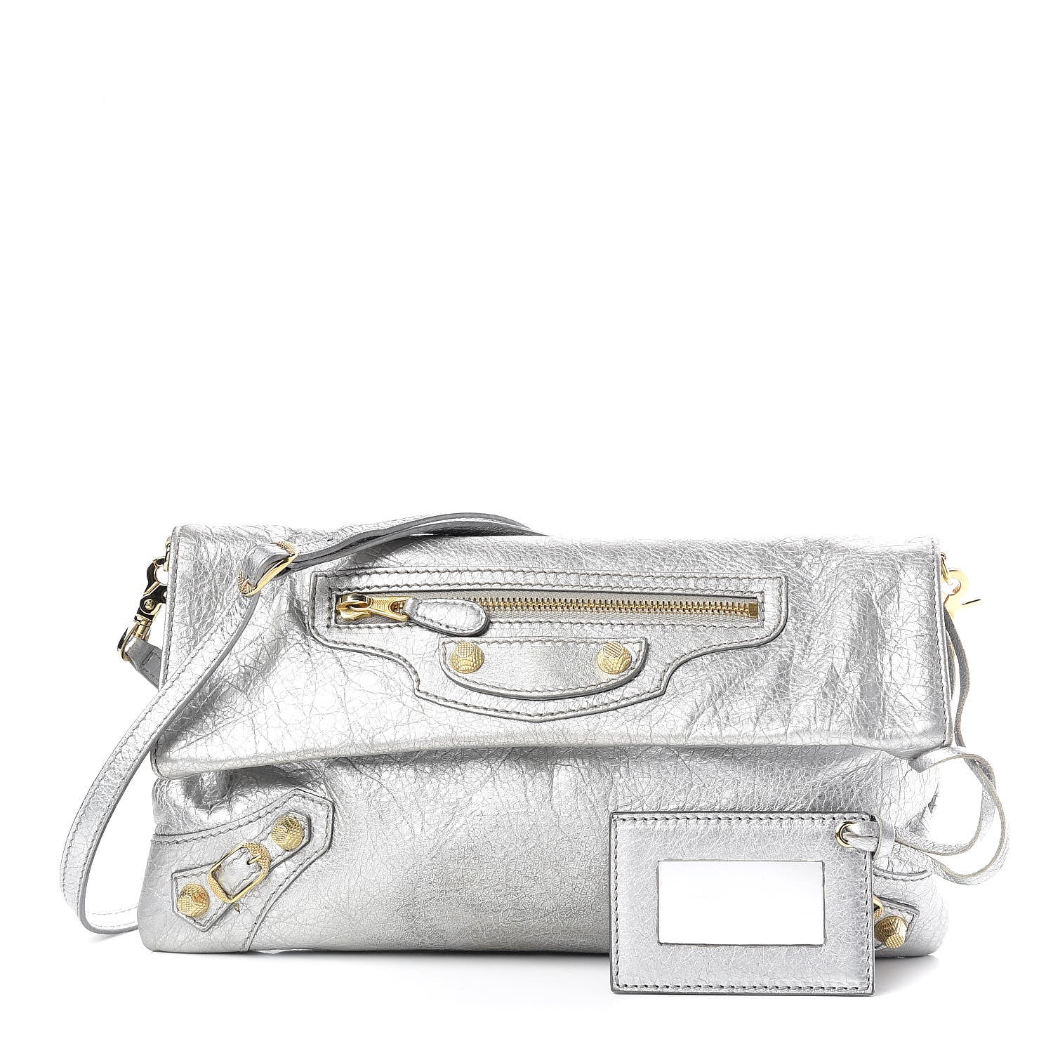 Balenciaga Agneau Giant 12 Gold Hardware Envelope Strap Clutch Gris Aluminum 1 of 11
