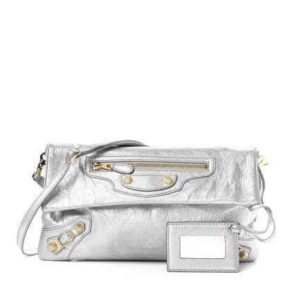 Balenciaga Agneau Giant 12 Gold Hardware Envelope Strap Clutch Gris Aluminum 1 of 11