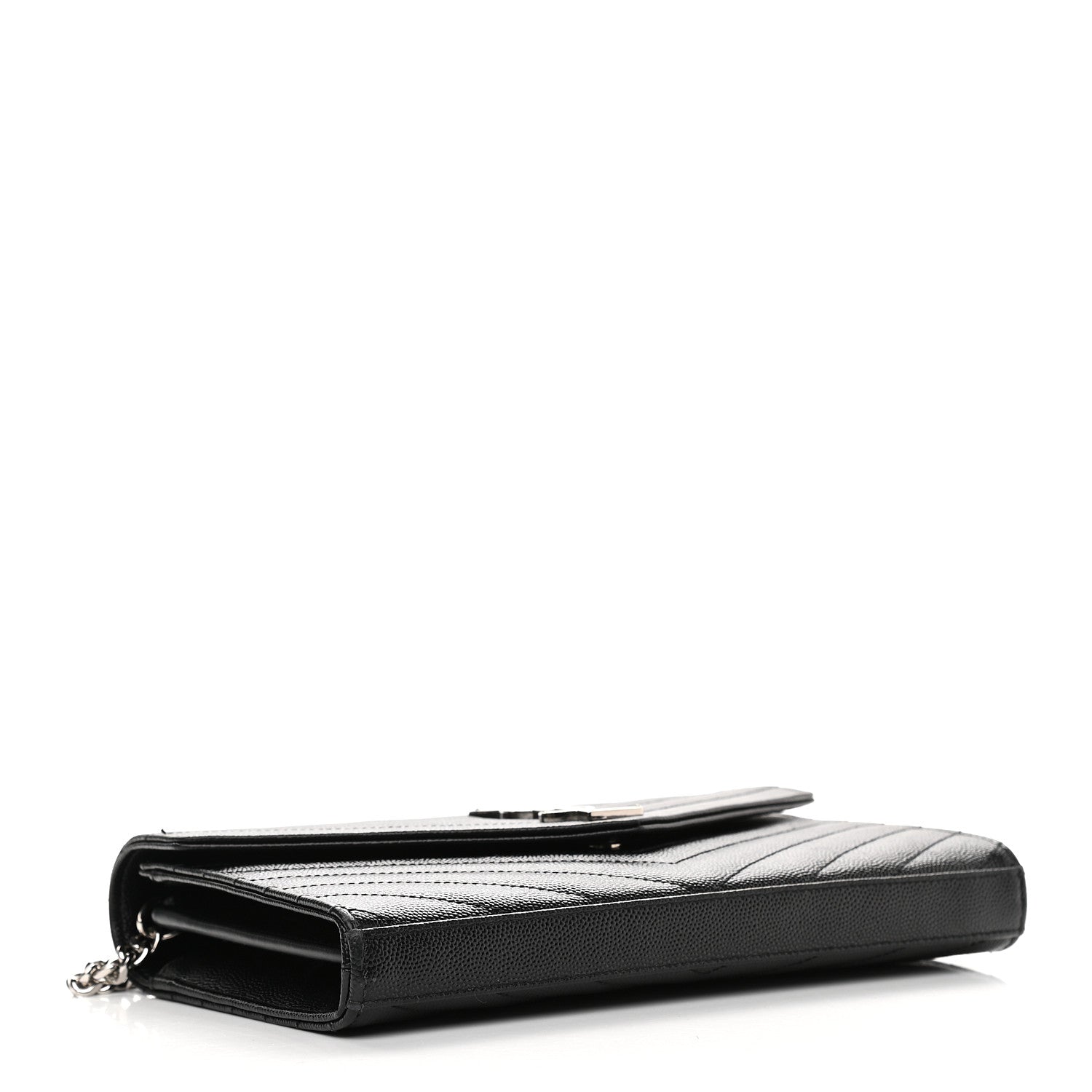 Saint Laurent Grain De Poudre Matelasse Chevron Monogram Chain Wallet Black 4 of 8