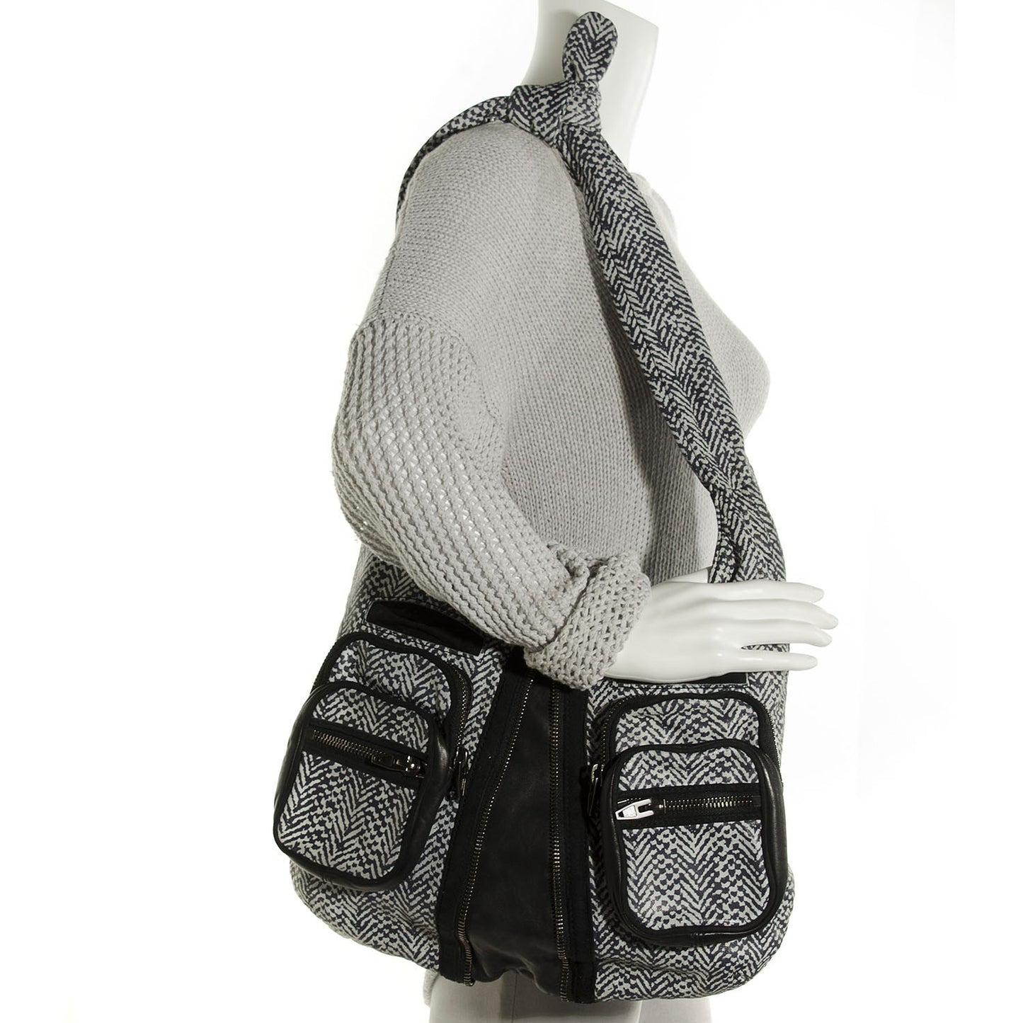 Washed Lambskin Donna Hobo Black White