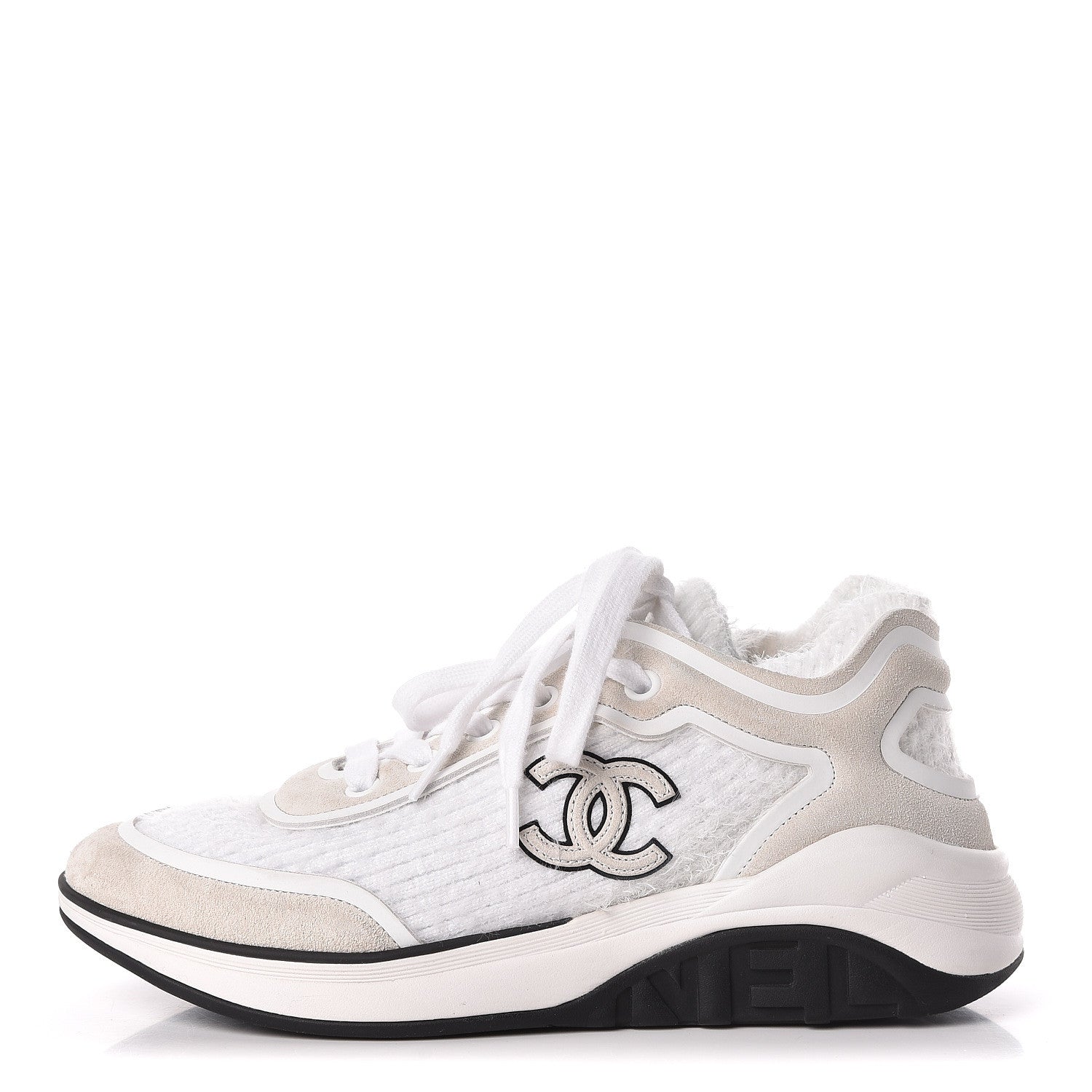 Chanel Suede Calfskin Stretch Fabric CC Sneakers 35.5 White 1 of 7