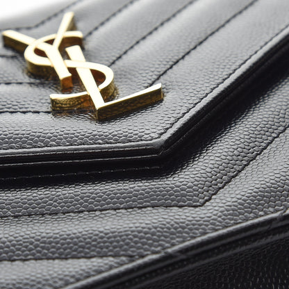 Saint Laurent Grain De Poudre Matelasse Chevron Monogram Envelope Chain Wallet Black 8 of 10