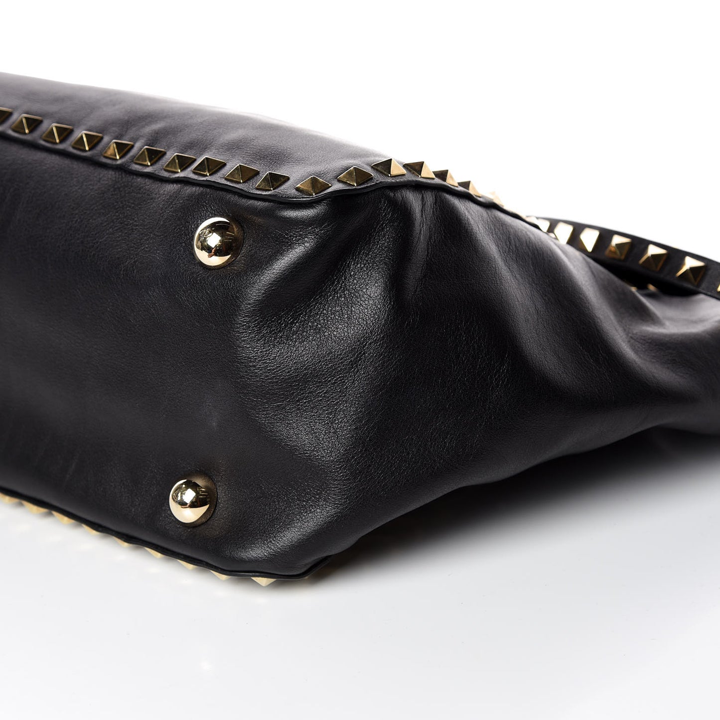Vitello Rockstud Single Handle Flap Tote Black