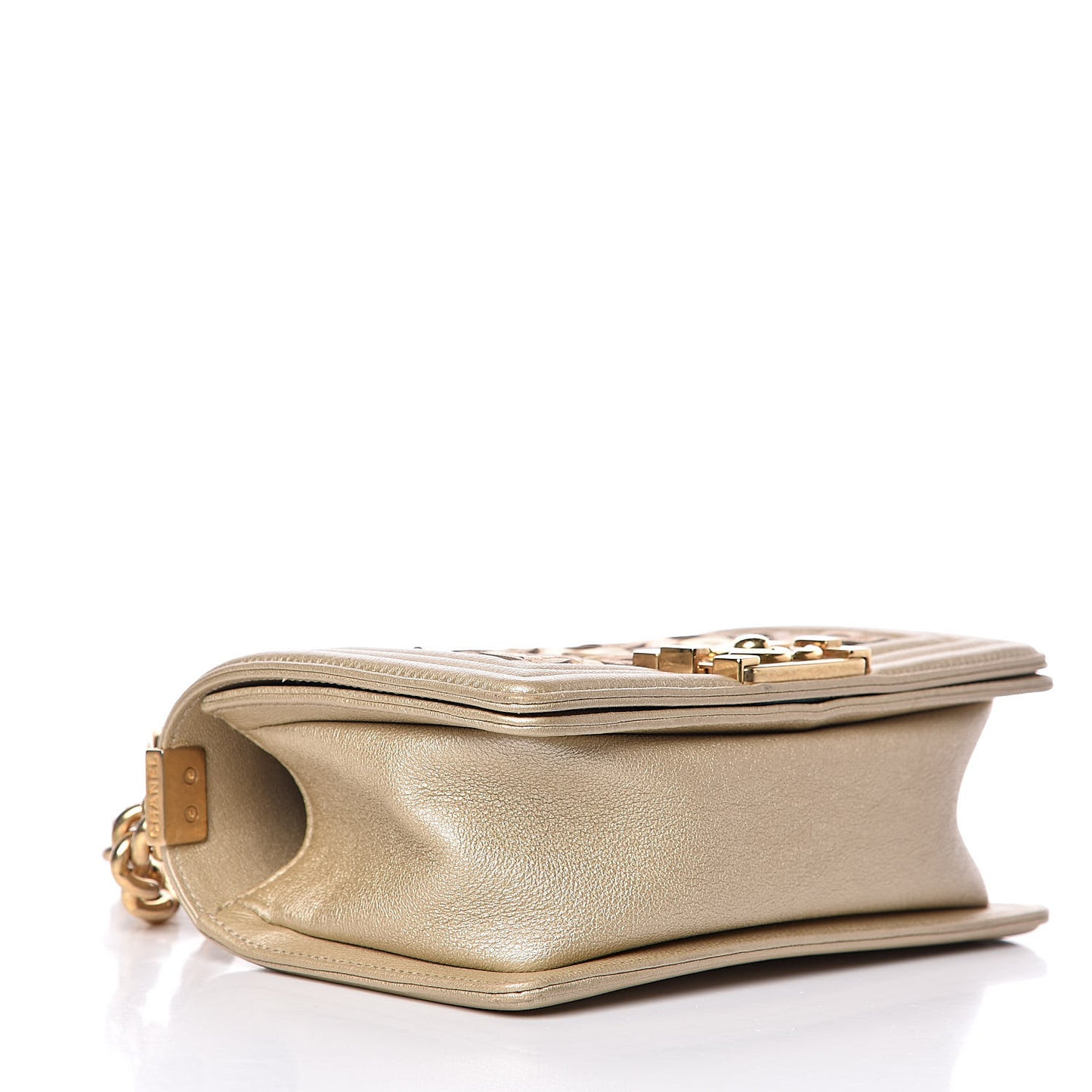 Metallic Lambskin Small Golden CC Boy Flap Dark Gold