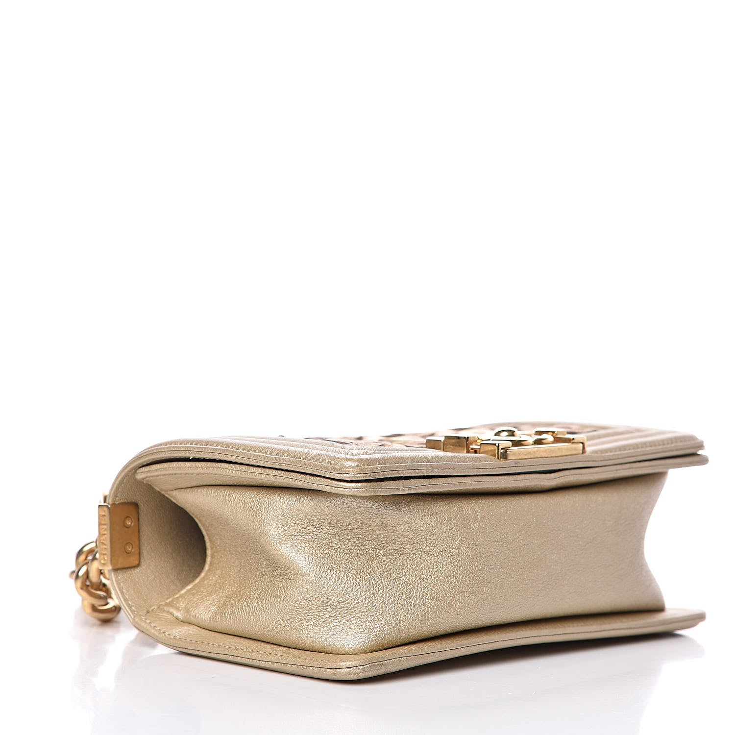 Chanel Metallic Lambskin Small Golden CC Boy Flap Dark Gold 4 of 14