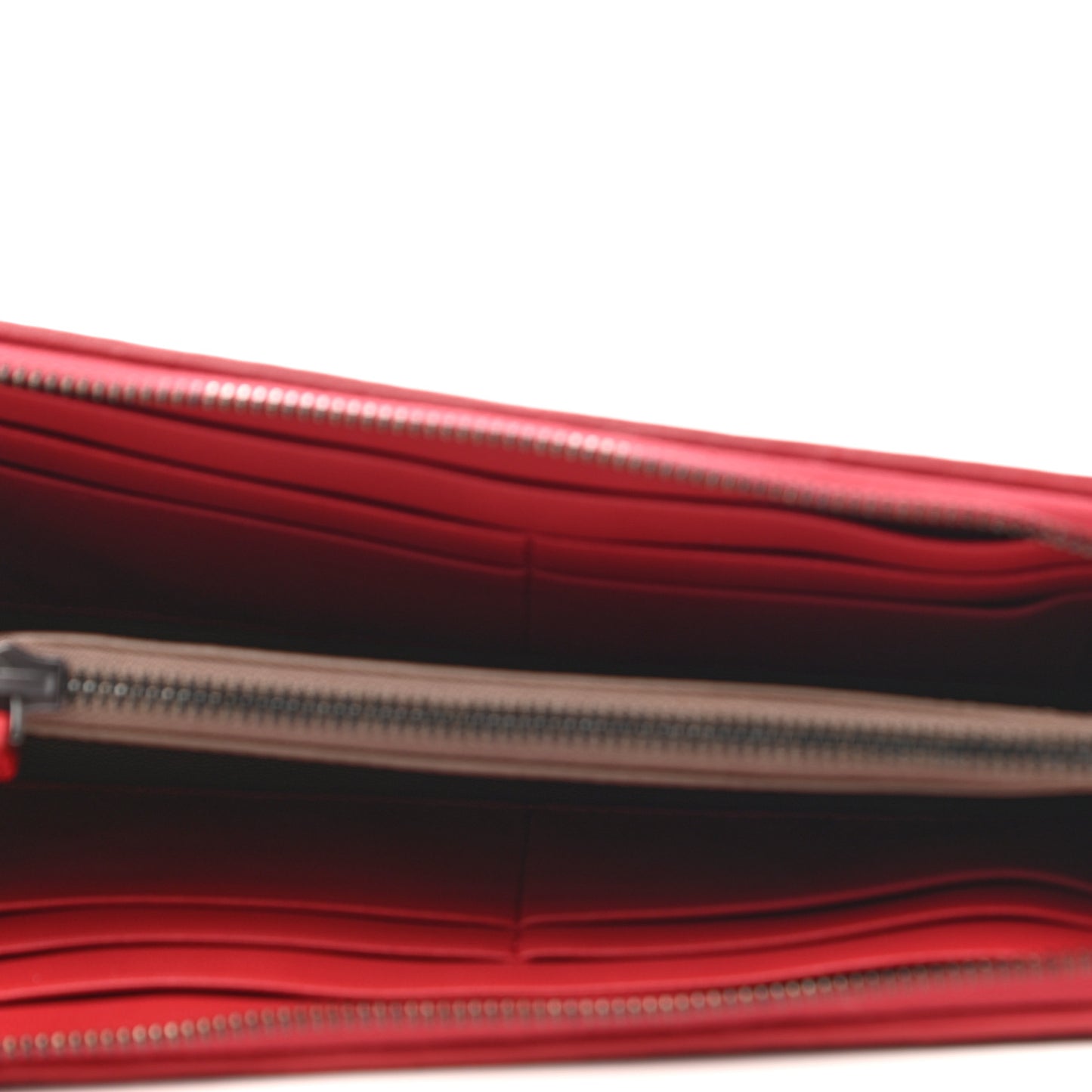Nappa Intrecciato Half Zip Around Wallet Red