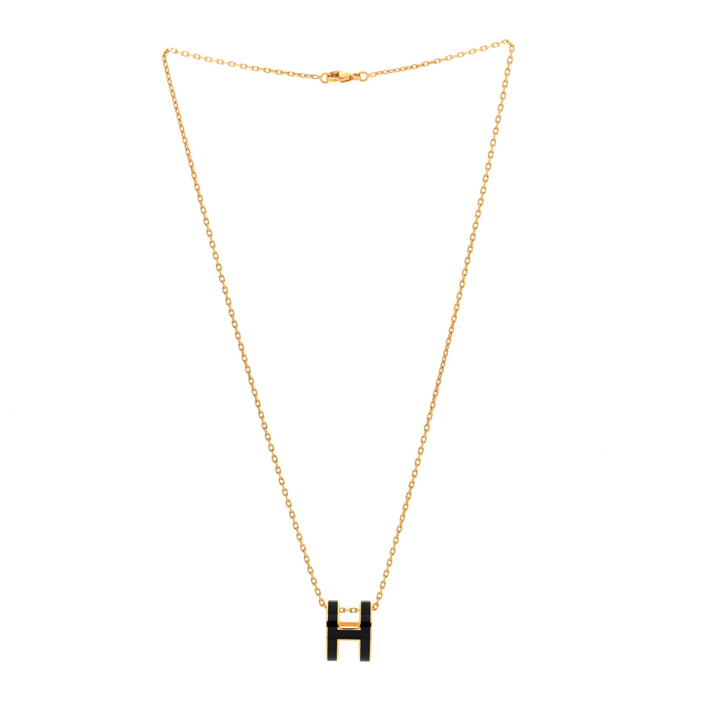 Lacquered Gold Pop H Pendant Necklace Black