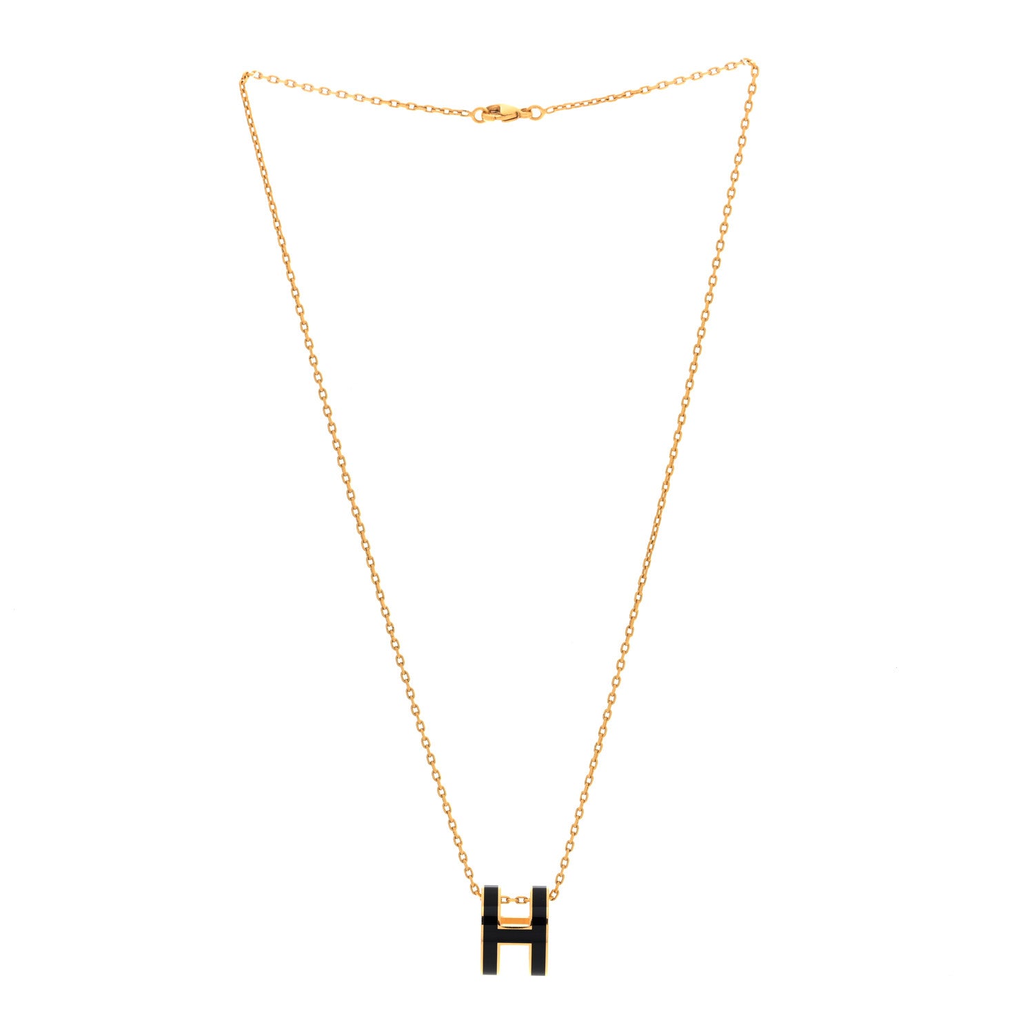 Hermes Lacquered Gold Pop H Pendant Necklace Black 3 of 6