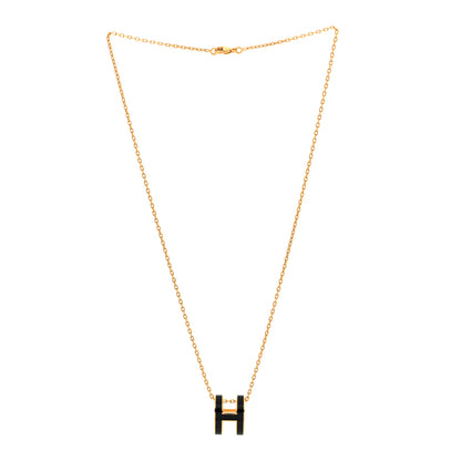 Hermes Lacquered Gold Pop H Pendant Necklace Black 3 of 6
