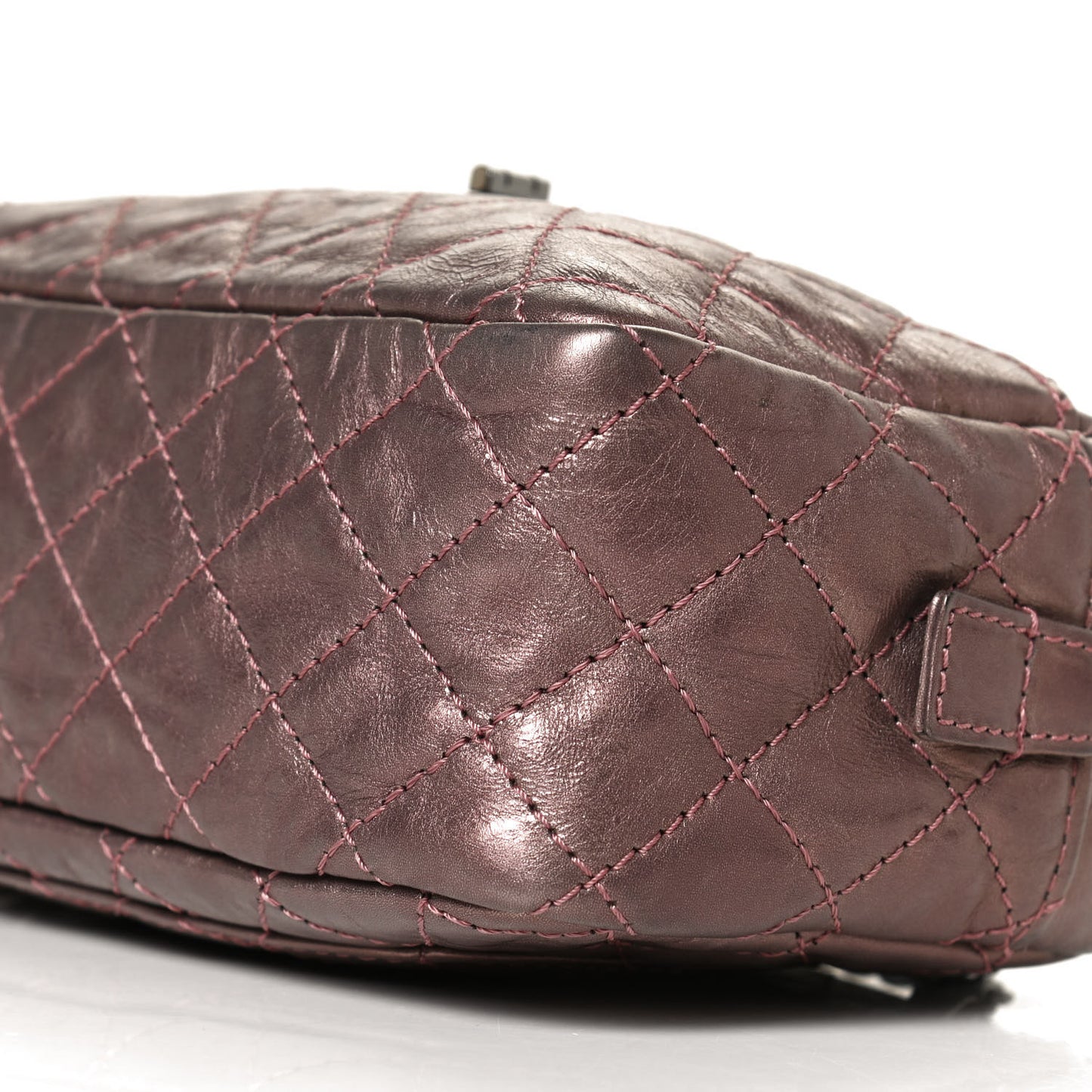 Metallic Aged Calfskin Quilted Small Reissue Camera Case Rose Fonce