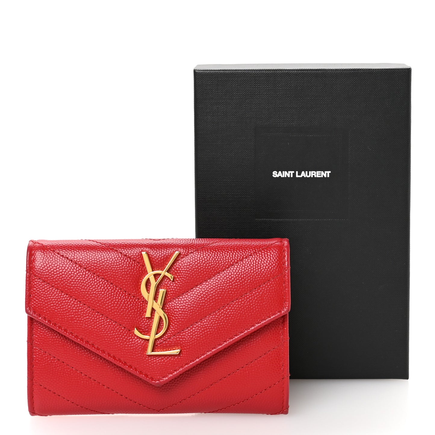 Grain De Poudre Matelasse Chevron Small Monogram Envelope Wallet Bandana Red