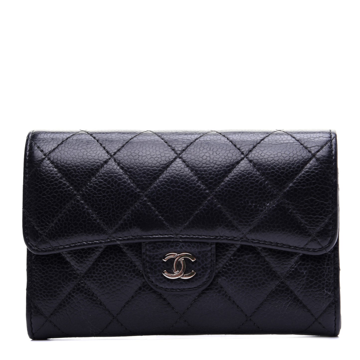 Caviar Quilted Small Flap Wallet Black