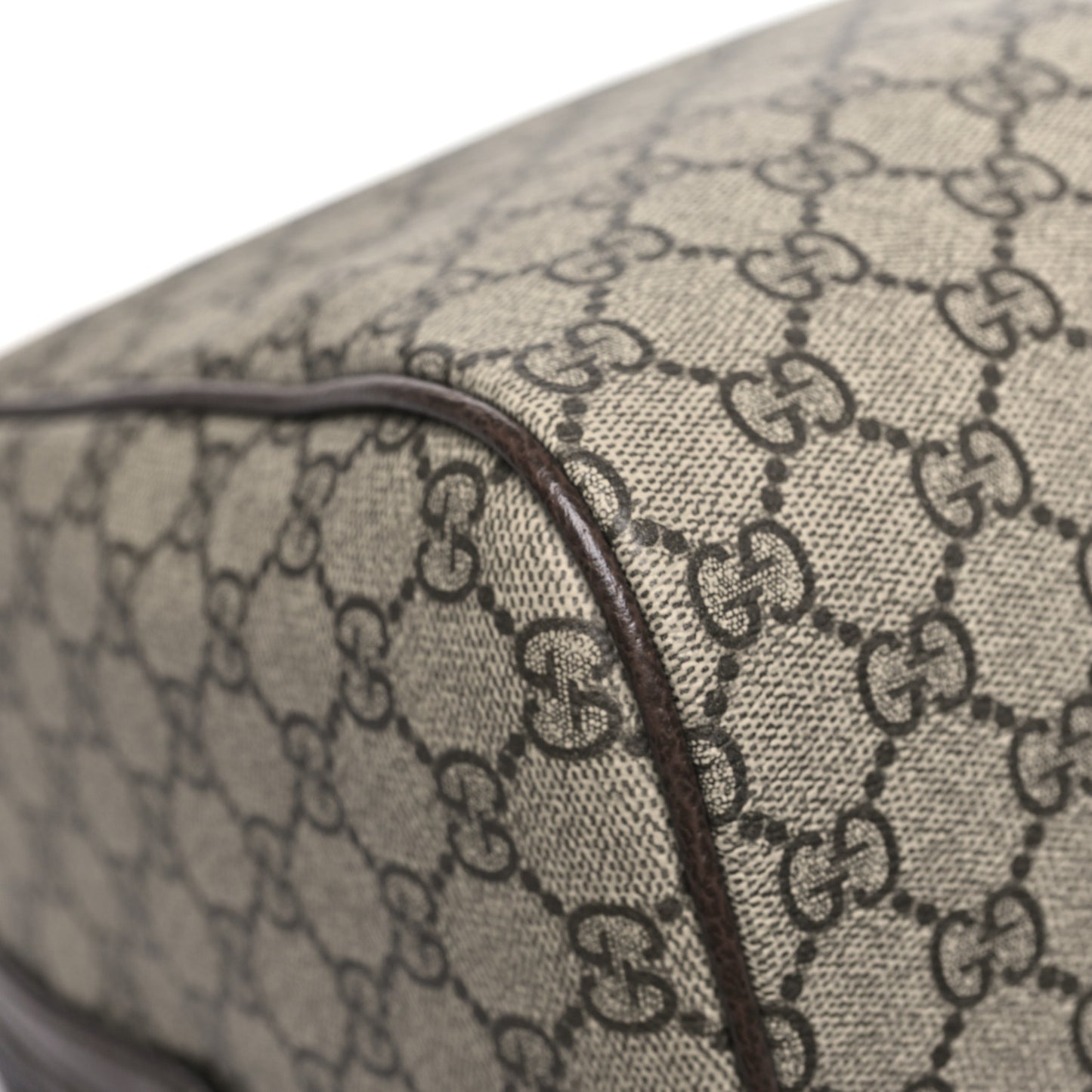 GG Supreme Monogram Textured Dollar Calfskin Web Medium Savoy Duffle Bag Beige Dark Brown