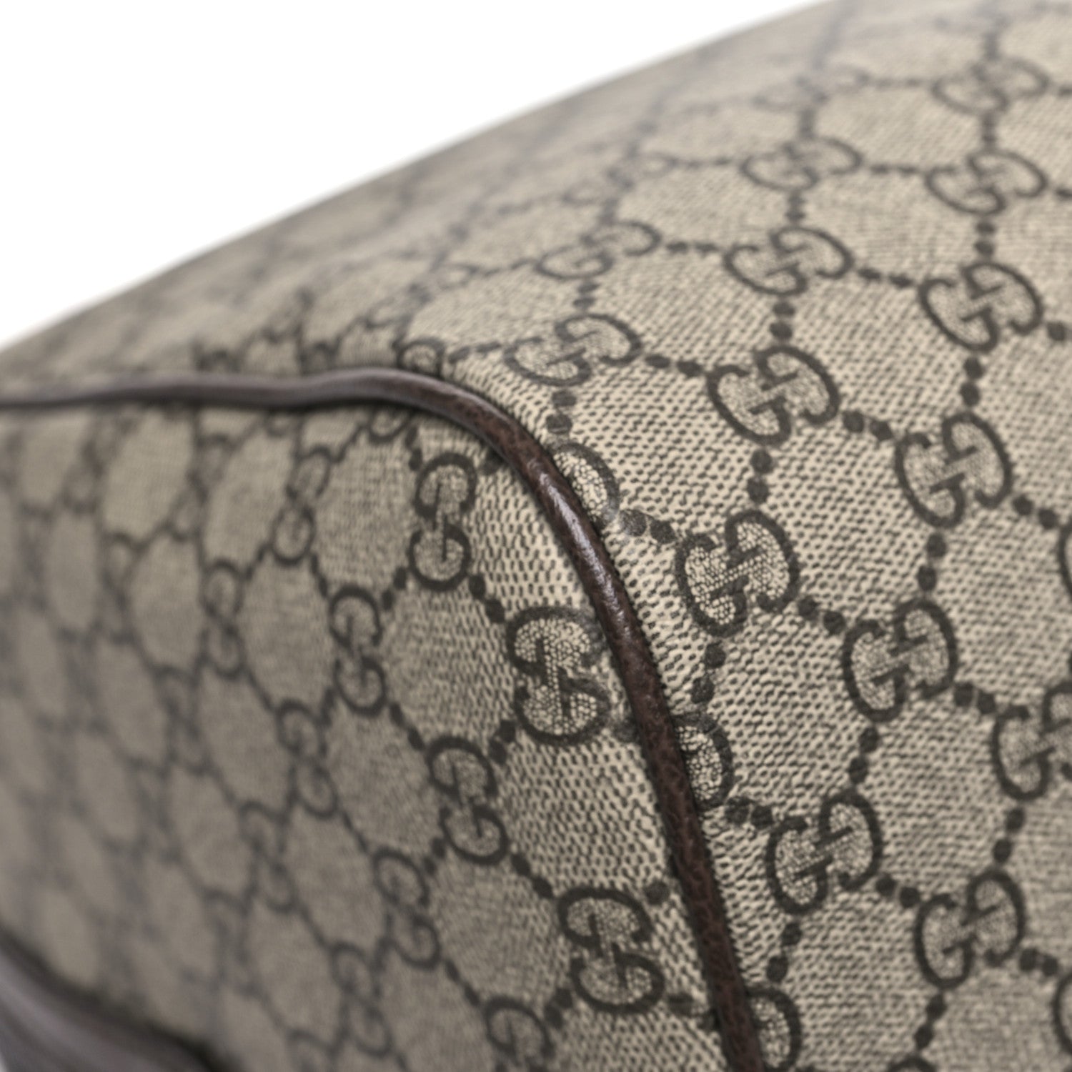 Gucci GG Supreme Monogram Textured Dollar Calfskin Web Medium Savoy Duffle Bag Beige Dark Brown 9 of 10