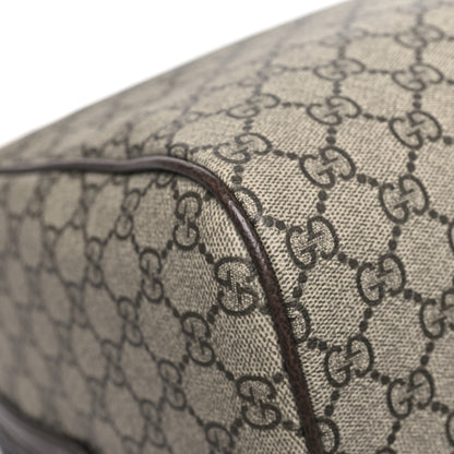 Gucci GG Supreme Monogram Textured Dollar Calfskin Web Medium Savoy Duffle Bag Beige Dark Brown 9 of 10
