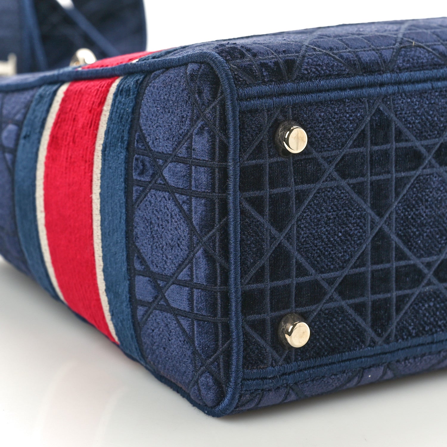 Christian Dior Velvet Cannage Medium Lady D-Lite Blue Red White 8 of 9