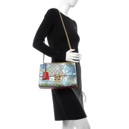 Gucci GG Supreme Monogram Blooms Medium Padlock Shoulder Bag Beige Blue Navy Hibiscus Red 3 of 9