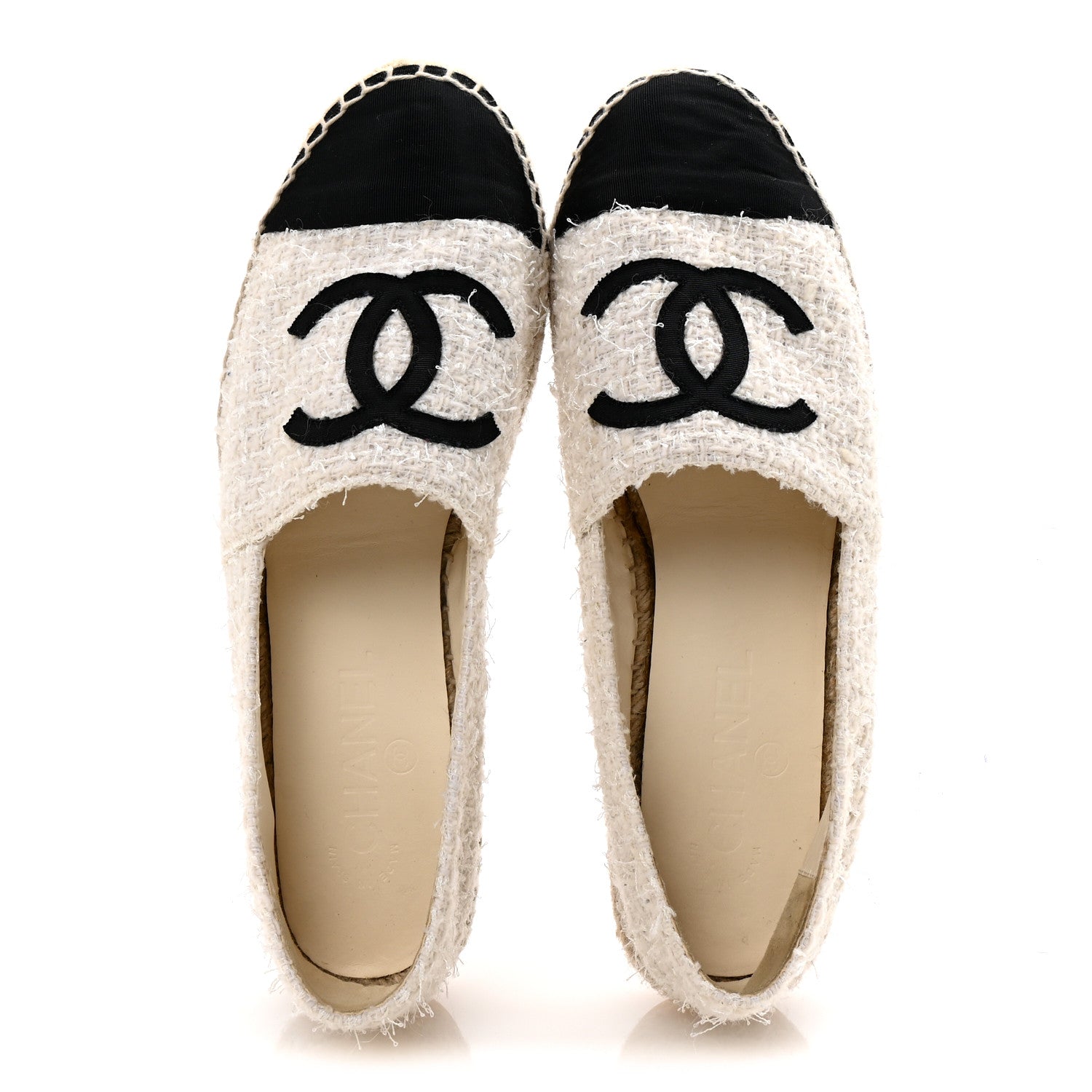 Chanel Tweed Grosgrain CC Espadrilles 39 White Black 2 of 9