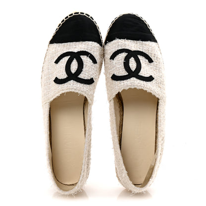 Chanel Tweed Grosgrain CC Espadrilles 39 White Black 2 of 9