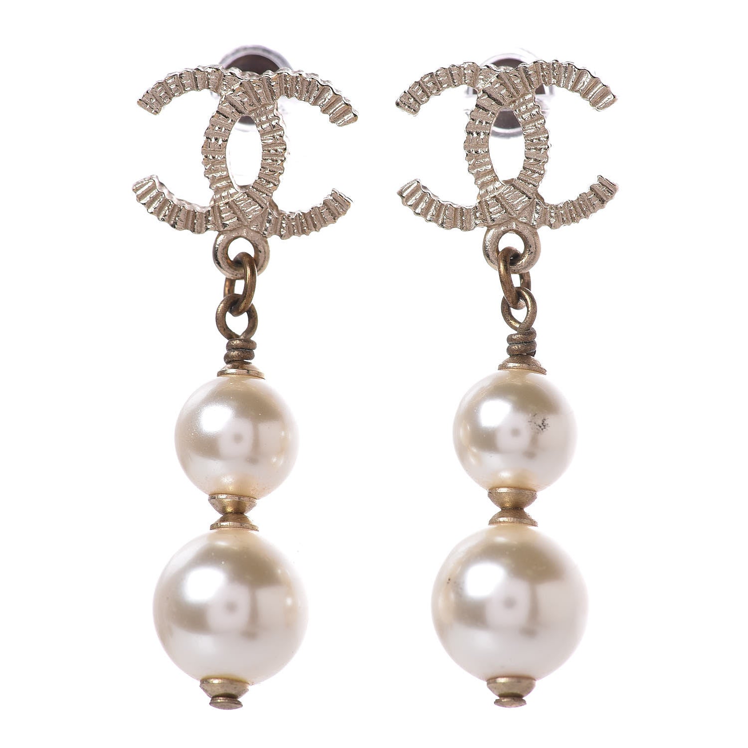 Chanel CC Pearl Drop Earrings Gold 1 of 4