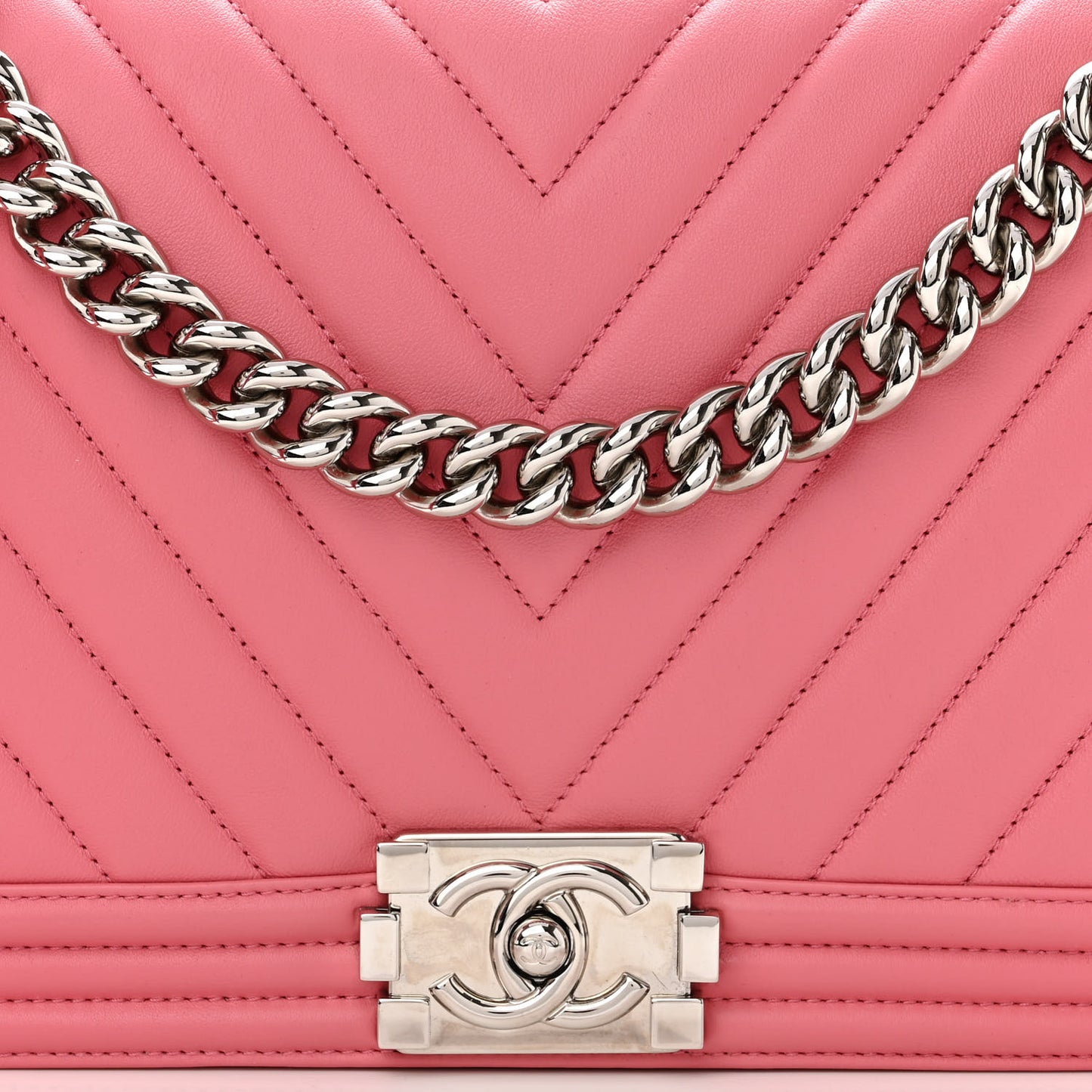 Calfskin Chevron Quilted New Medium Boy Flap Pink